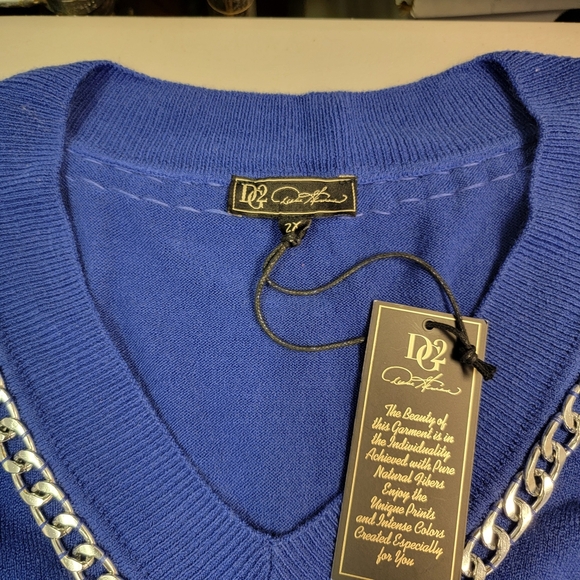 DG2 by Diane Women's Lux Knit Chain Trim V-Neck Sweater Blue Size 2X - Picture 2 of 6
